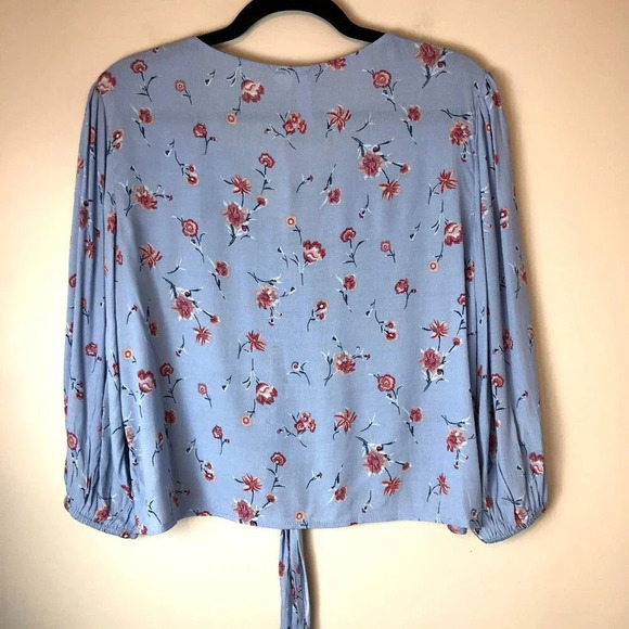 Alya | Blue Floral Printed Button Up Tie Blouse - Picture 5 of 5